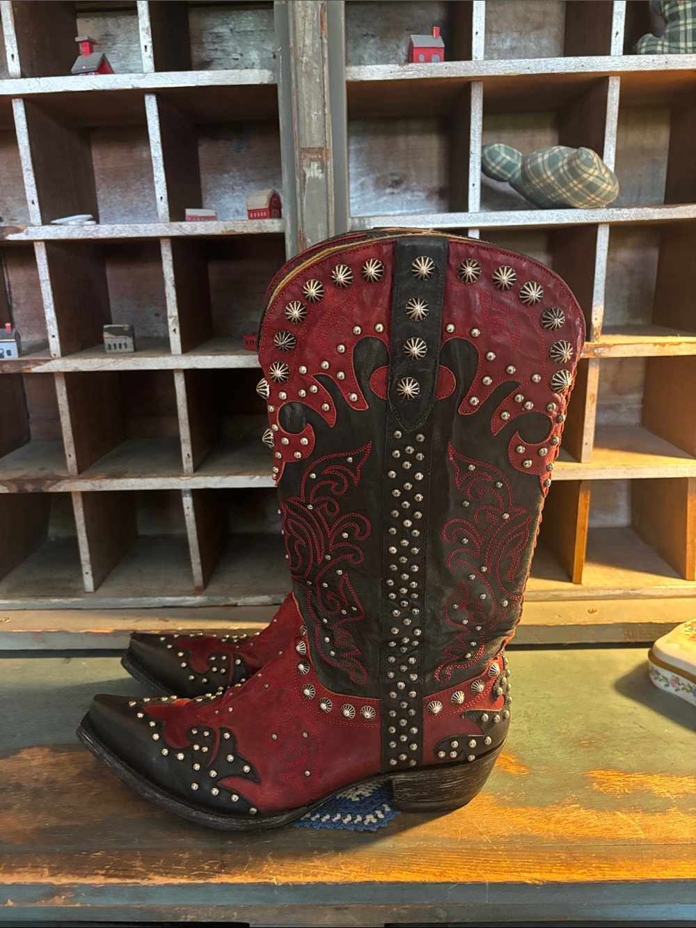 Old Gringo Studded Red & Black Western Cowboy Boots